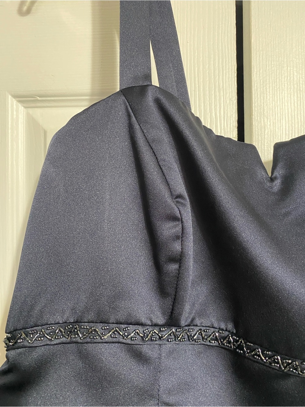 Morilee navy blue formal satin a-line skirt & beaded corset camisole top SIZE 24 - Picture 4 of 16